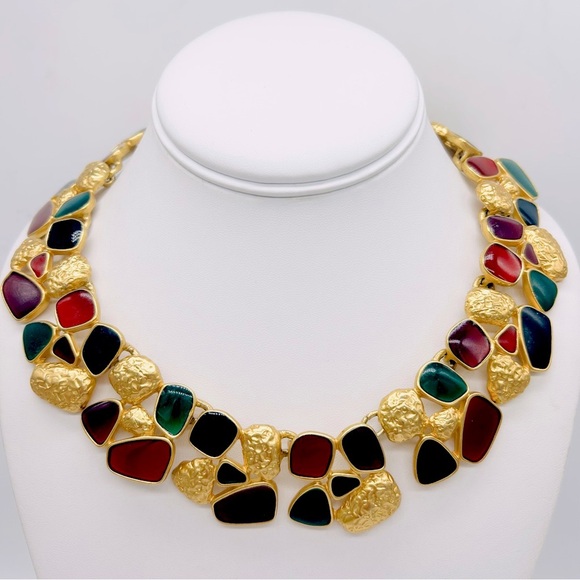 Anne Klein Vintage Byzantine Jewel-Tone Enameled Cleopatra Collar Necklace - Picture 1 of 5